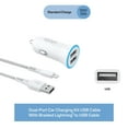 thumbnail image 5 of onn 24W Dual USB-A Port Car Charger with 3ft Braided Lightning to USB Cable, MFI Certified, White, Compatible with iPhone, iPad, Airpods and More, 5 of 11