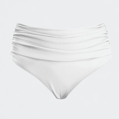 Ticikt Girls High Waisted Swim Bottoms Ruched Bathing Suit Briefs Quick Drying Kids Swimwear for Beach Pool White