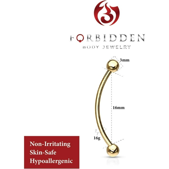 GHRTGR-Snake Eyes Piercing Jewelry Tongue, Conch, Belly Button or Eyebrow Rings for Women & Men - 16g Curved Barbell 3mm Solid Ball Ends Surgical Steel Gold Piercing (1 Pc - 5/8")