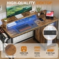 thumbnail image 4 of GUNAITO 47 Inch Gaming Desk with LED Lights and Power Outlet, Computer Desk with Glass Storage Shelves and Monitor Stand, Rustic Brown, 4 of 8