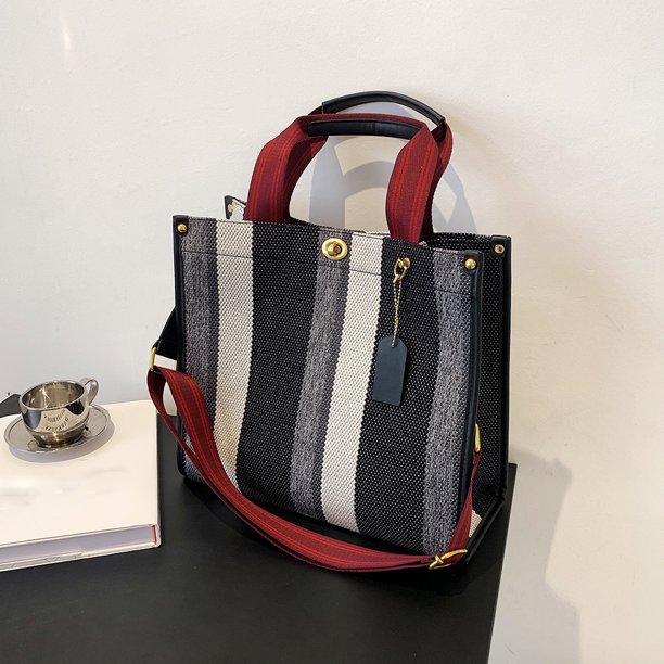 Bolso de hombro a rayas Bolso informal con asa superior Bolsos tote de gran capacidad (Negro L)