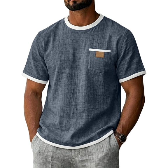 CCRFTGI Shirts for Men Short Sleeve Shirt Casual Crew Neck T-Shirts Fashion Loose Vacation Summer Mens Shirts with Pocket Navy S