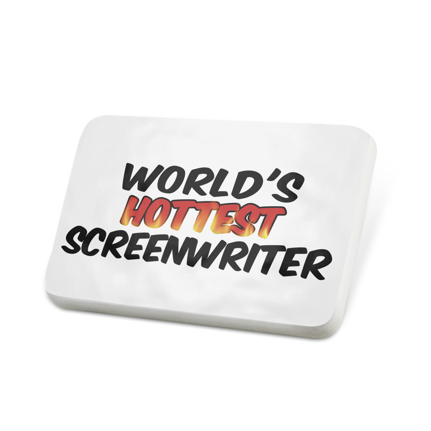 Porcelein Pin Worlds hottest Screenwriter Lapel Badge NEONBLOND