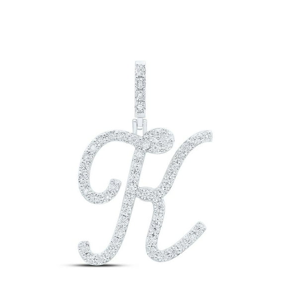 925 Sterling Silver Genuine Diamond Women's Script Font Initial K Pendant 1/5 CT