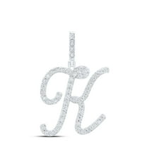925 Sterling Silver Genuine Diamond Women's Script Font Initial K Pendant 1/5 CT