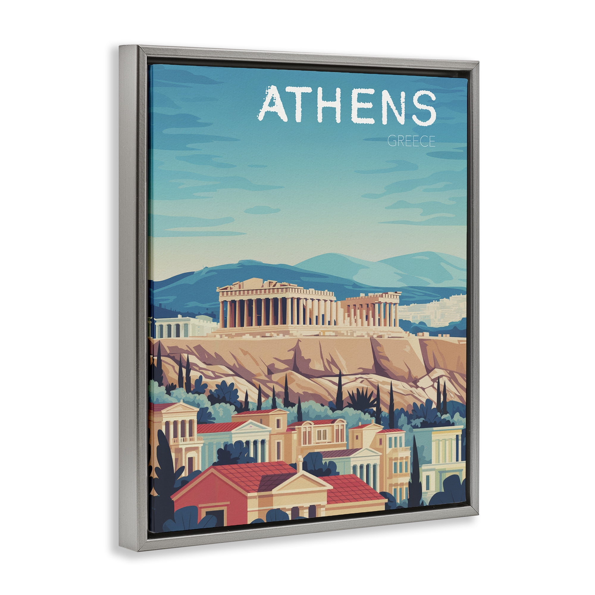 Stupell Industries Athens Topography Cityscape Gray Framed Floater Canvas Wall Art, design by Andreas Magnusson