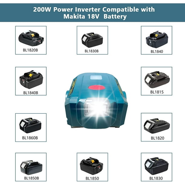 200W Powered Inverter Generator, Power Inverter for Makita 18V Lithium  Battery, 18V DC to AC 110~120V Portable 