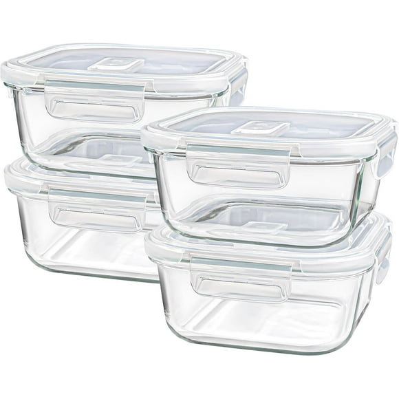 Glass Container Food Storage 24 oz, 3 Cup Small Glass Containers with Lids, Oven Safe Food Storage Containers, Freezer Containers for Kitchen, Take Out and To Go, Soup Container for Food Prep, 4 Pack