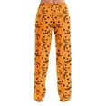 thumbnail image 6 of WTOBBY Women's Loose Casual Halloween Print Sleep Pants without Drawstring for Home Nightwear Fashion Straight Yoga Pants with Elastic Waist Comfort,Orange 2XL, 6 of 7
