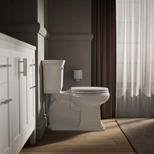 Stonewood Quiet-Close, Elongated Toilet Seat Soft Close, Durable Wood, Easy Installation, Universal Fit, Home Essentials, White Finish, K-20466-0