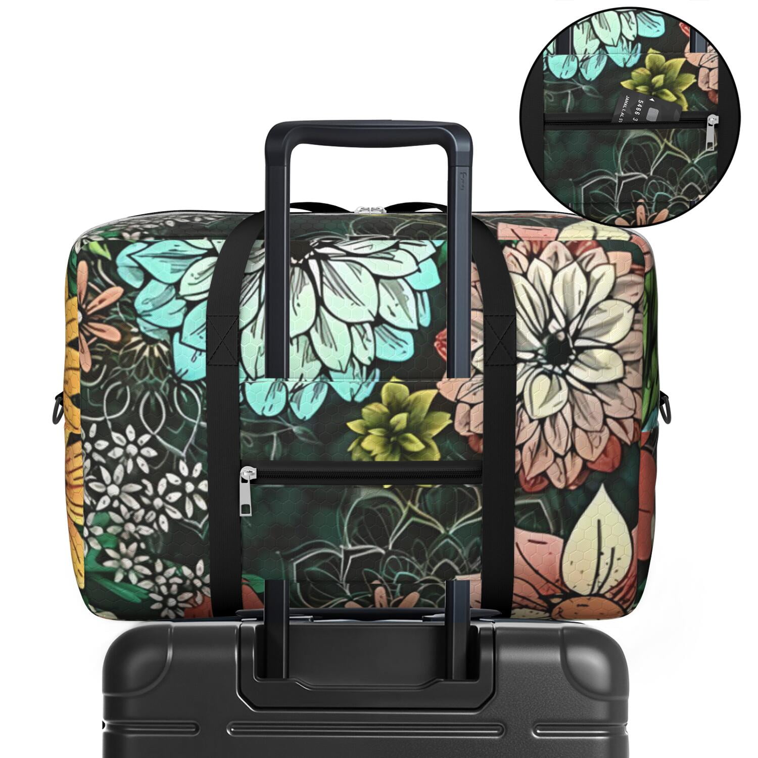 For Spirit Airlines Personal Item Bag 18x14x8 Inch, Floral Weekender Travel Bag, Foldable Travel Duffel Bag Underseat Carry on Bag with Luggage Sleeve for Women and Men 30L