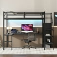 thumbnail image 3 of Full Size Loft Bed, Metal Loft Bed with L-shaped Desk and USB, High Full Loft Bed with Adjustable Shelf and Wardrobe, 350 LBS Capacity for Boys, Girls, 3 of 8