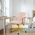 thumbnail image 2 of CLATINA Velvet Office Desk Chair with Armrests and Wheels, Modern Upholstered Vanity Chairs with Gold Base, Height Adjustabe Swivel Home Task Chair for Bedroom, Study, Living Room, Work, Pink, 2 of 6