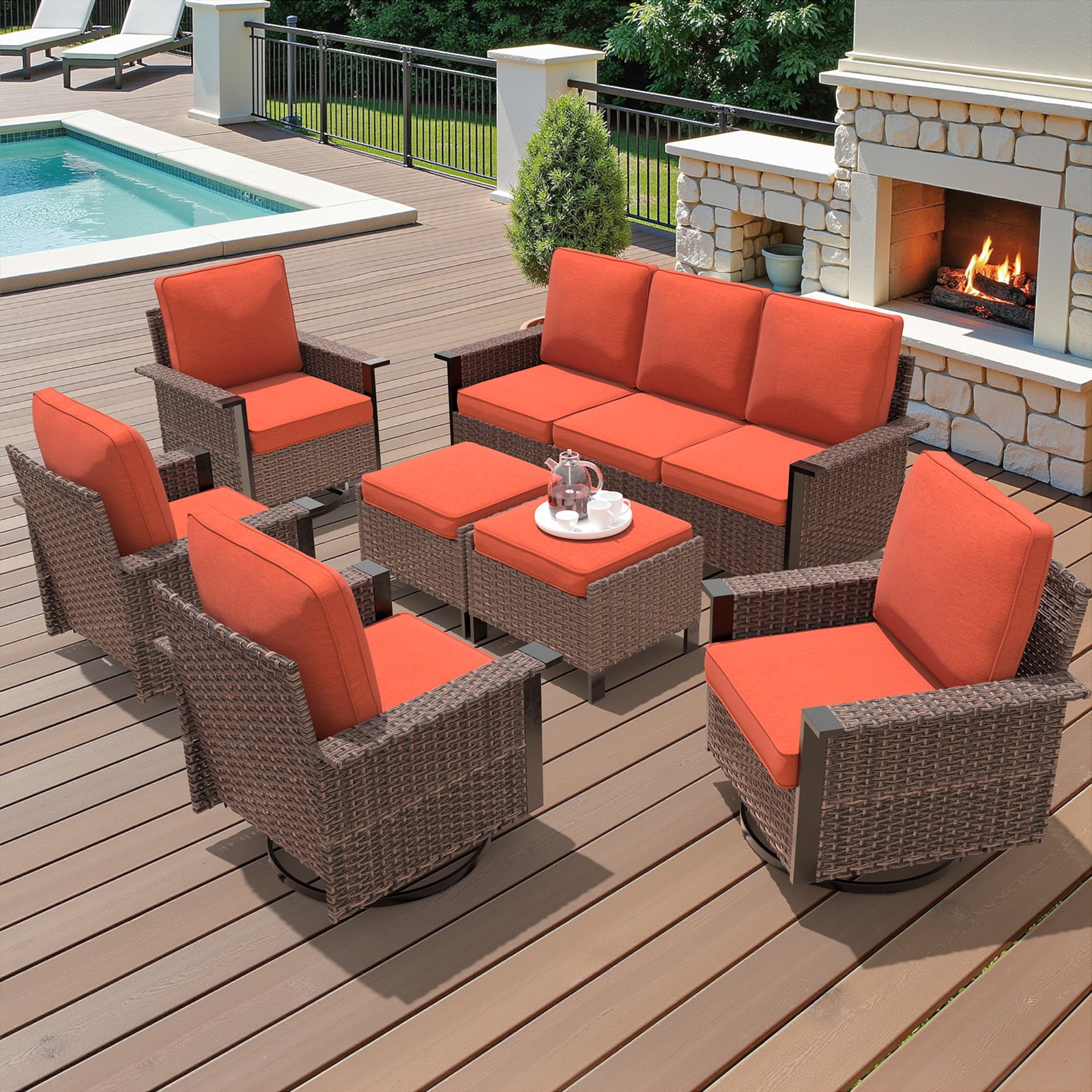 Feishominoo 23" x 24" x 4" Outdoor Back and Seat Cushions Set of 6, 12-Piece Replacement Deep Seating Cushions for Patio Furniture, Brick Red