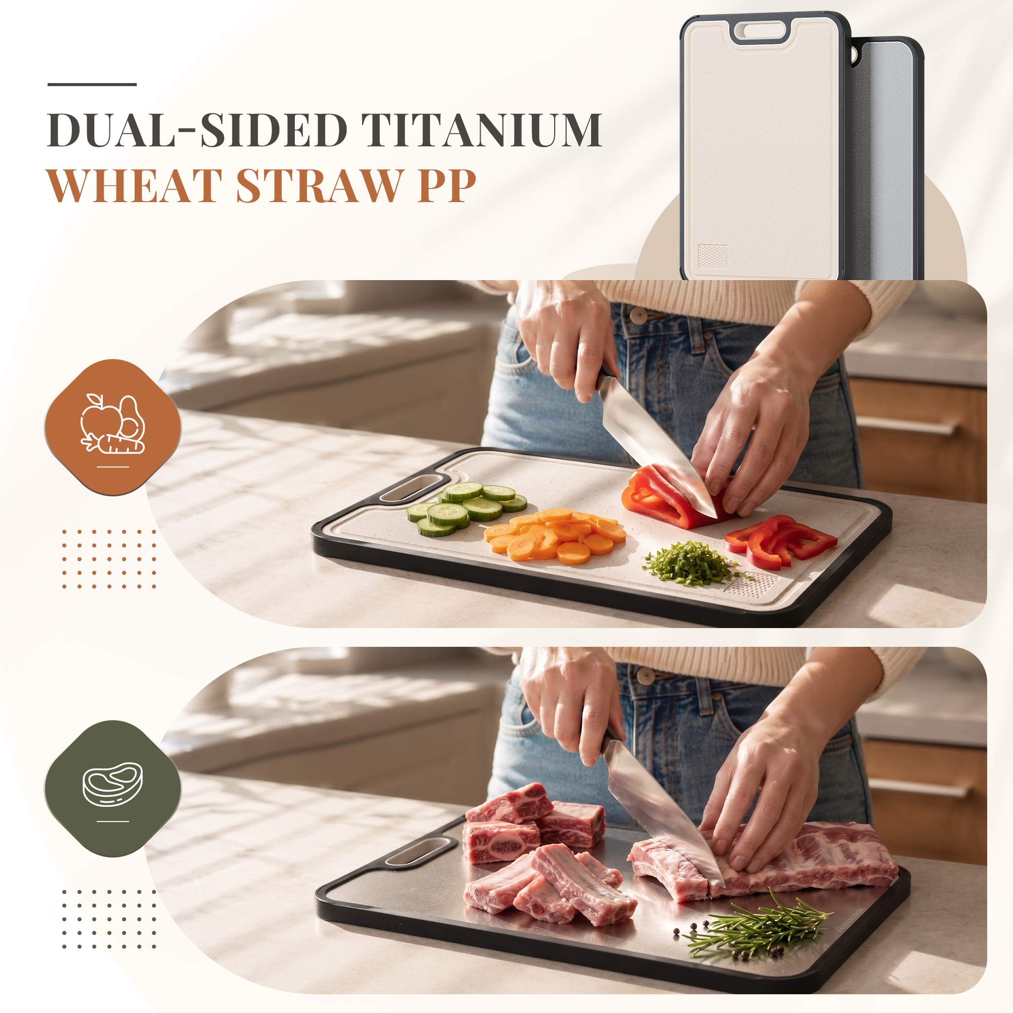 Astercook Titanium Dual-Sided Cutting Board, Gray photo 4