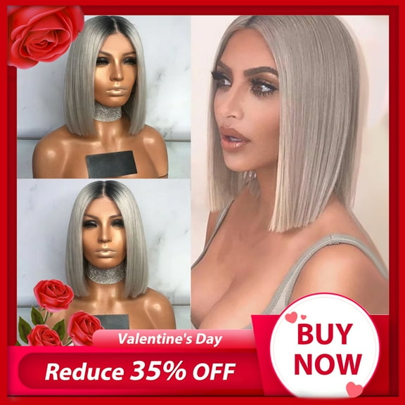 DOPI Human Hair Wigs For Black Women Natural Hair Sexy Gradient Gray Party Wigs Short Straight Hair Mixed Colors
