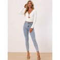 thumbnail image 3 of Blusa Corta Sexy Allegra K de Mangas Largas con cuello En V y Anillo Calado blanco XS, 3 of 6