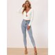 thumbnail image 3 of Blusa Corta Sexy Allegra K de Mangas Largas con cuello En V y Anillo Calado blanco XS, 3 of 6