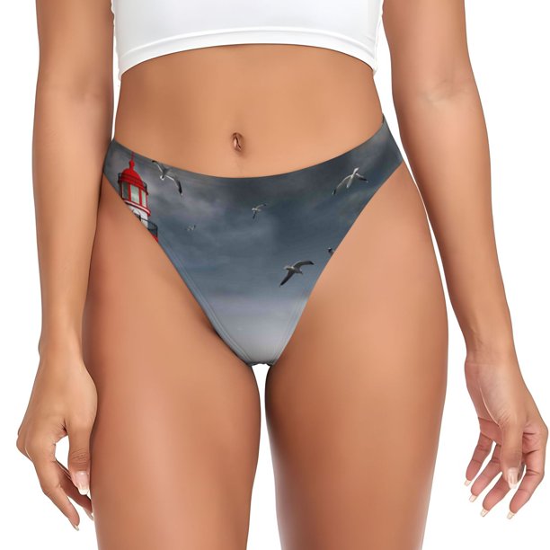 Balery 3d Lighthouse in the Surf Tangas de Algodón para Mujer con Estampado – Ropa Interior Sexy, Transpirable, G-string-X-Large