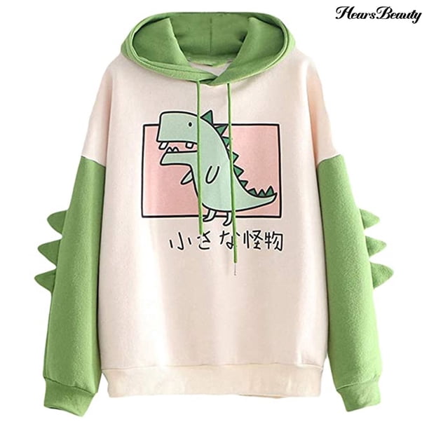 Sudadera De Manga Larga Con Patrón De Dinosaurio Mezcla De Algodón Adolescentes Niñas Invierno Con Capucha Para El Hogarpangjing