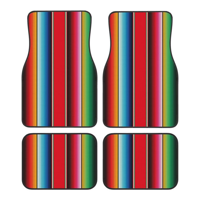 Balery Mexican Serape Blanket Stripes Juego de 4 Alfombrillas para Auto, Revestimientos de Caucho Resistente, Diseño Antideslizante