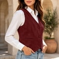 thumbnail image 5 of HomeDM Women's Faux Suede Vest V Neck Button Down Waistcoat with Pockets Sleeveless Jacket, 5 of 9