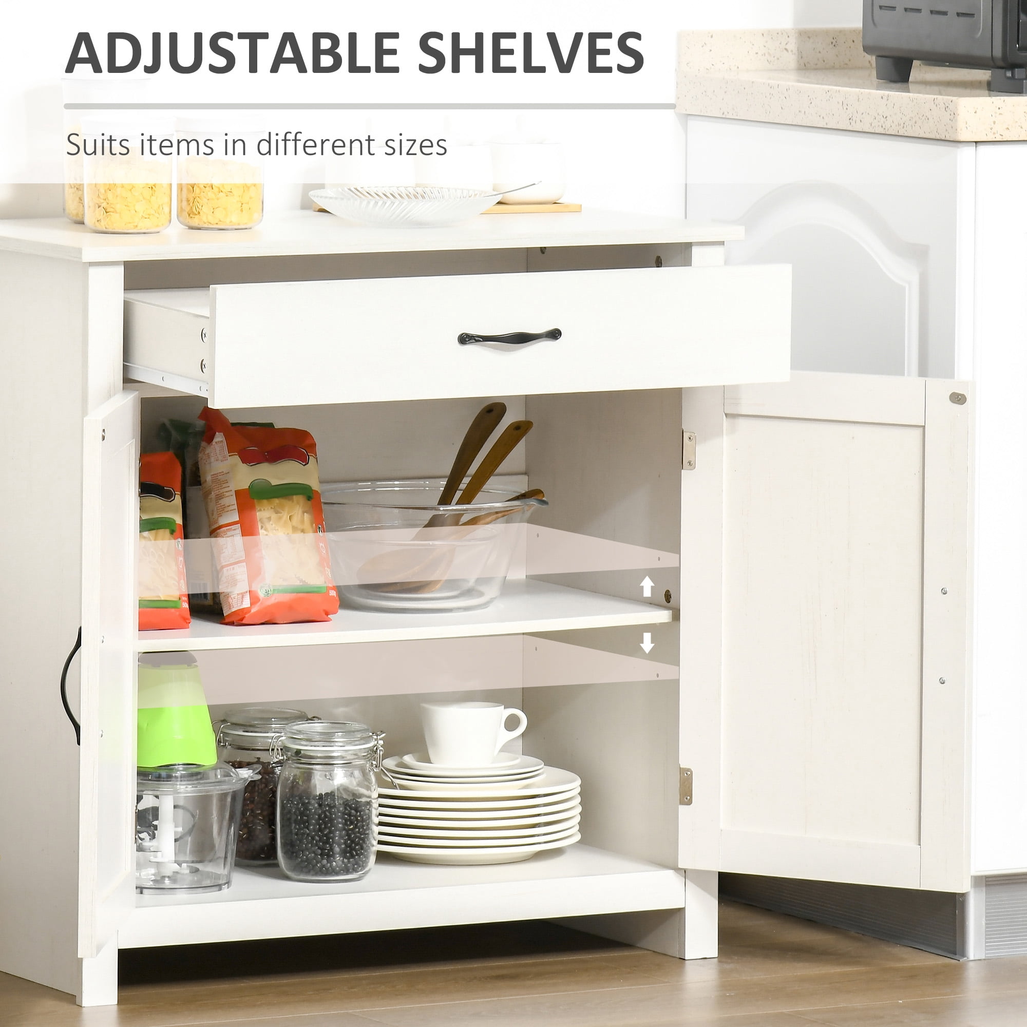 HOQBN Farmhouse Sideboard Cabinet with Barn Doors Kitchen Buffet Cabinet with Drawer and Adjustable Shelf White