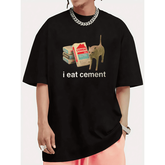 Cotton I Eat Cement Graphic Tee Humorous Design Short Sleeve Round Neck Comfort T-Shirt Black S-5XL
