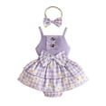 thumbnail image 3 of RMGVDSD Baby Girl Clothes Girls Sleeveless Romper Plaid Dress Floral Bowknot Ribbed Bodysuit Onesie Headband Set Summer Outfit 3-6 Months, 3 of 6