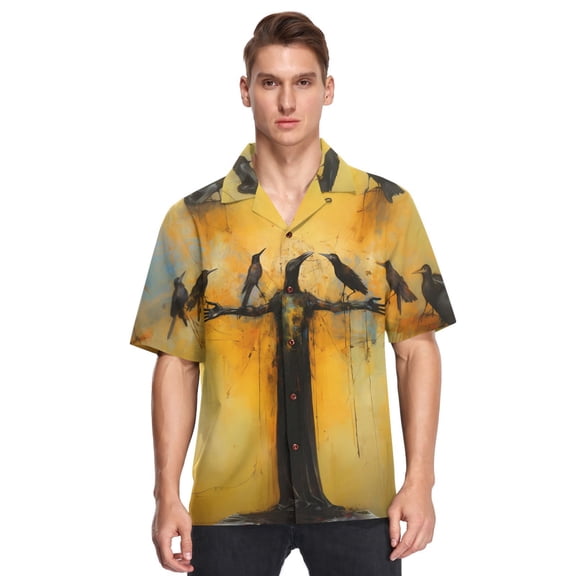 Crows Birds Men's Hawaiian Wrinkle Free Button Down Short Sleeve Shirt Casual Shirts Beach Shirts