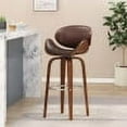 thumbnail image 2 of GDF Studio Candler Mid Century Modern Faux Leather and Wood 30 Inch Swivel Barstool, Dark Brown and Walnut, 2 of 9