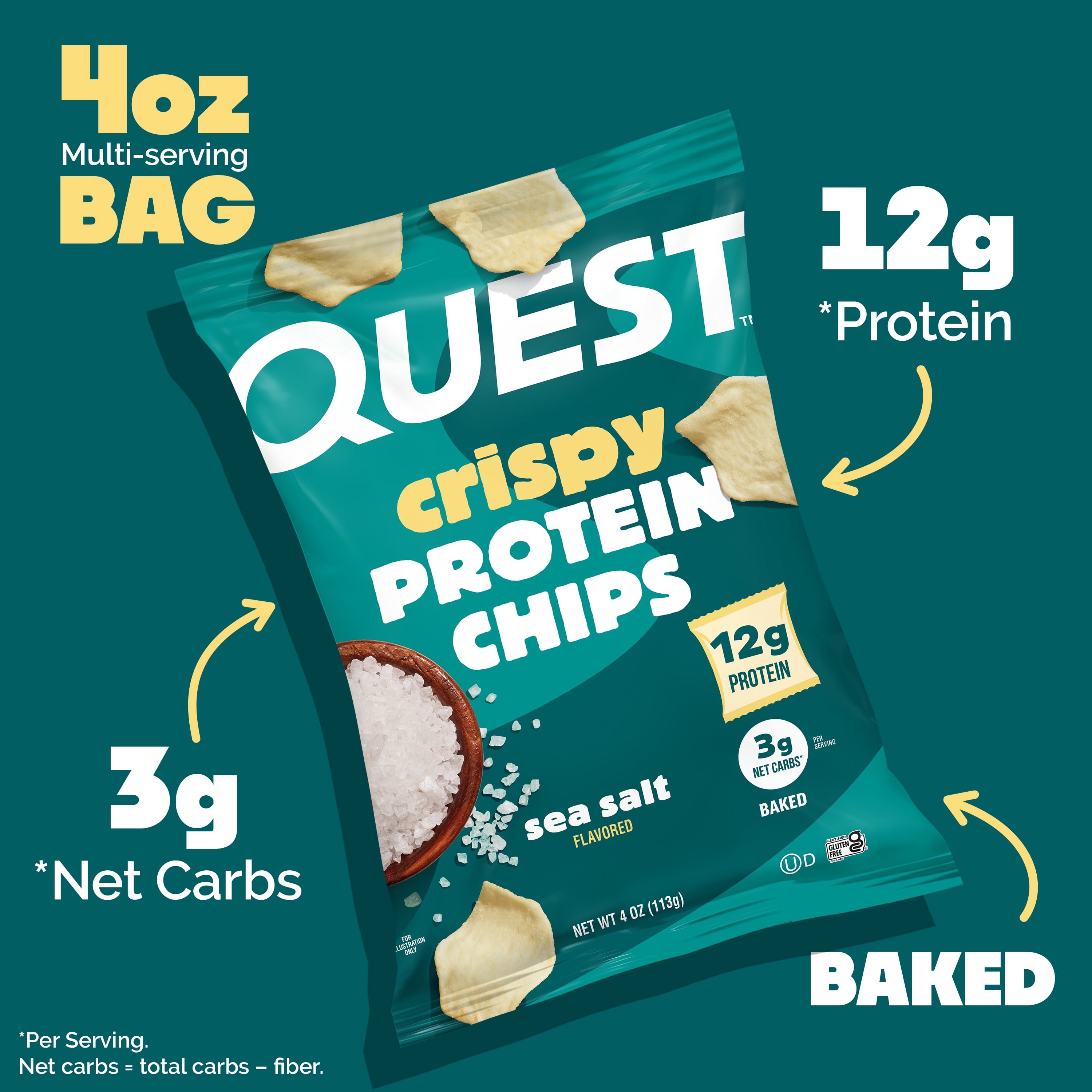 Quest Crispy Protein Chip, Sea Salt Flavor, 11g of Protein, Single 4oz