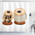thumbnail image 1 of Drums Shower Curtain, Handicraft Pair of Drums Ornamented Cultural Equipment Graphic Tamtam Image, Fabric Bathroom Set with Hooks, 69W X 75L Inches Long, White and Multicolor, by Ambesonne, 1 of 3