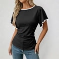 thumbnail image 3 of Cinched Waist Tops for Women Summer Short Sleeve Boat Neck Dressy Casual Blouse Going out Tops Brunch Outfits, 3 of 7