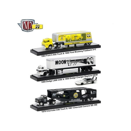 Hauler Truck - Auto Haulers Mooneyes Release, 3 Trucks Set 1/64 Diecast Models by M2 Machines