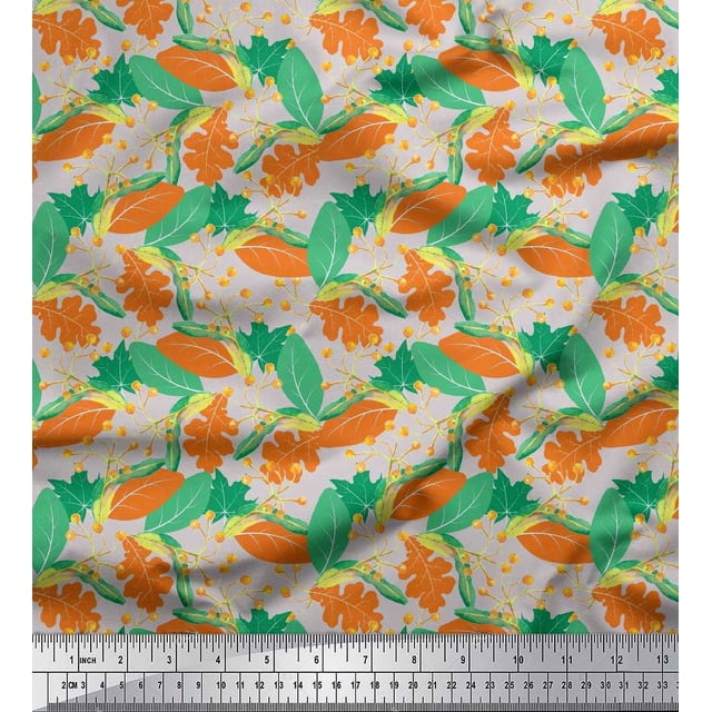 Soimoi Poly Georgette Fabric Berries & Autumn Leaves Print Fabric by The Yard 52 Inch Wide