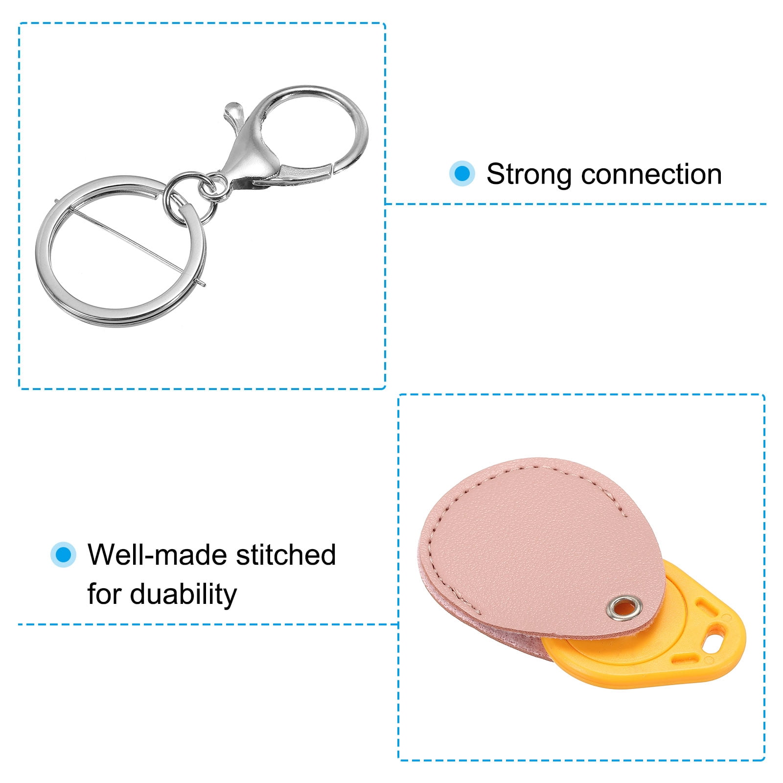Unique Bargains Leather Key Fob, PU Leather Key Fobs with Key Rings Keychain Holder Pink