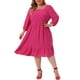 thumbnail image 2 of Agnes Orinda Vestido Midi de Talla Grande con Cintura de Smock y Puntos Suizos de 3/4 de Manga 1X Rosa Fucsia, 2 of 6