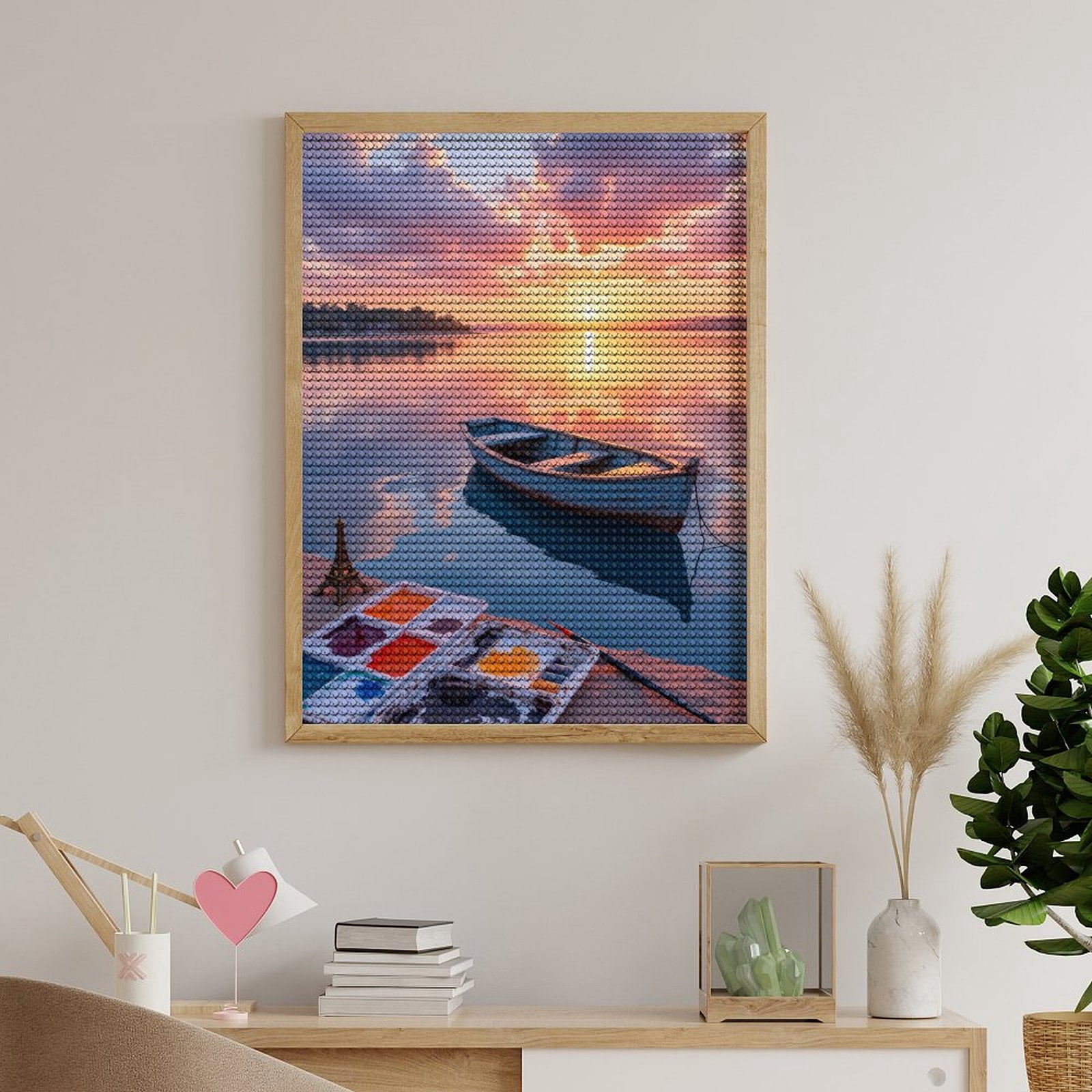 Diamond Art Kits for Adults, Sunset Reflection Serenity Boat Painting 5D Diamond Painting Kits for Adults Beginners, DIY Full Drill Diamond Painting, Gem Art and Crafts 12x16