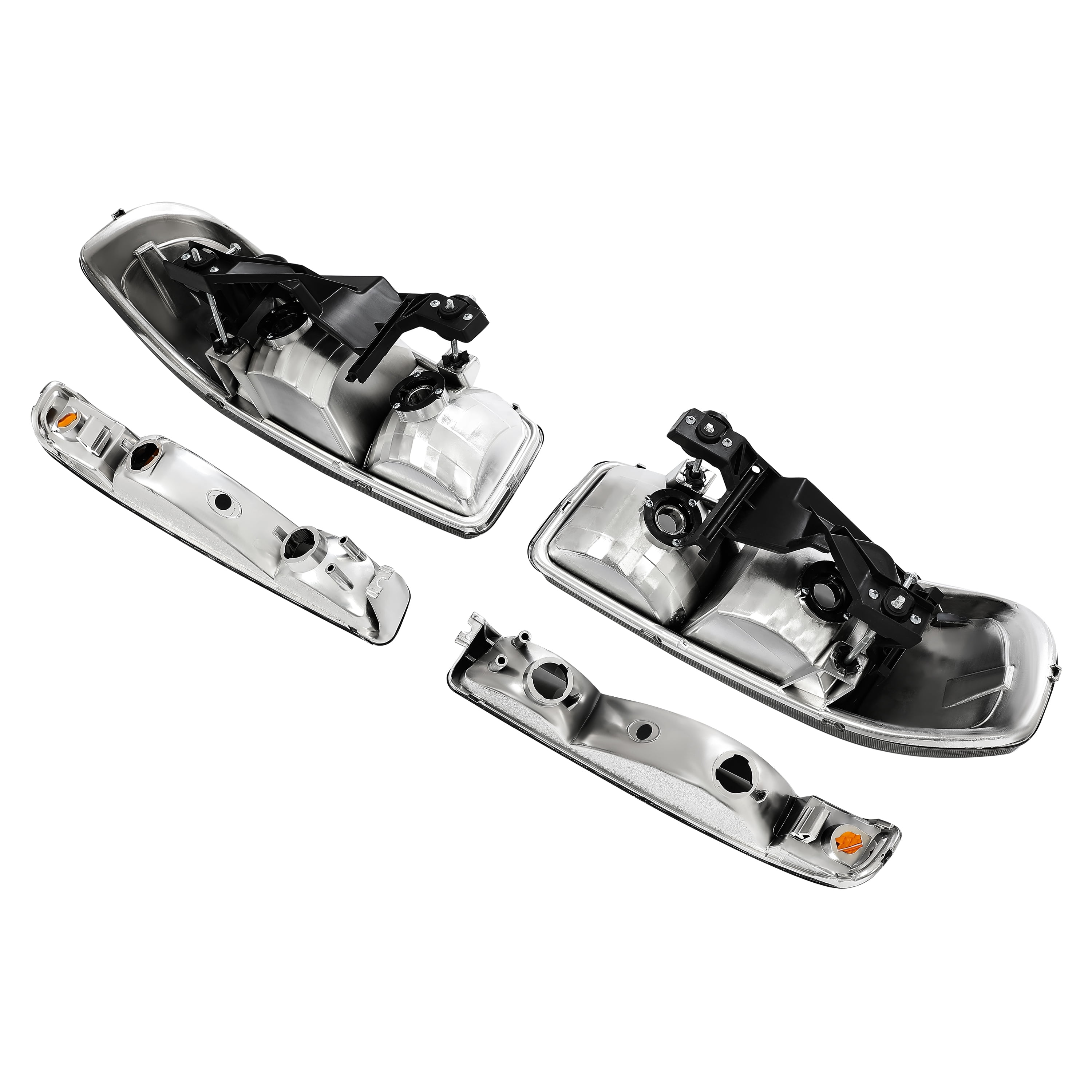 KOJEM Headlights + Bumper Lamps Fit for 1999-2007 GMC Sierra 1500 / 2000-2006 Yukon Chrome Halogen DRL Headlamps Left & Right Clear Lens Chrome Housing Amber Corner Light