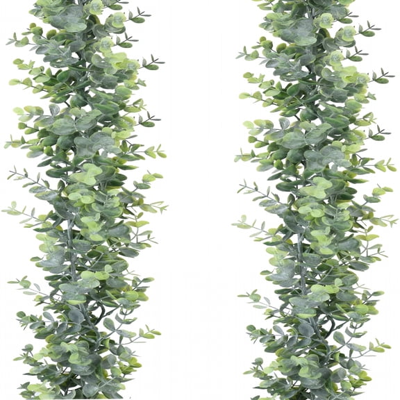 ZULAR Faux Eucalyptus Garland Plant,2 Pack Artificial Vines Hanging Eucalyptus Leaves Greenery Garland for Wedding Backdrop Arch Wall Decor,6 Feet/pcs UV Protected Indoor Outdoor