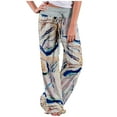 thumbnail image 2 of Gaecuw Wide Legged Pants for Women Dressy Regular Fit Long Pants Drawstring Lounge Trousers Sweatpants Loose Baggy Yoga Pants High Waisted Summer Ankle Length Workout Pants Floral Print Athletic Pants, 2 of 6