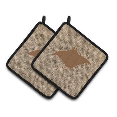 

Carolines Treasures BB1014-BL-BN-PTHD Manta ray Faux Burlap and Brown Pair of Pot Holders 7.5HX7.5W multicolor