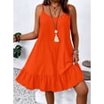 thumbnail image 3 of Orange Plus Size Casual Spaghetti Strap A-Line Dress With Ruffle Hem, 3 of 6