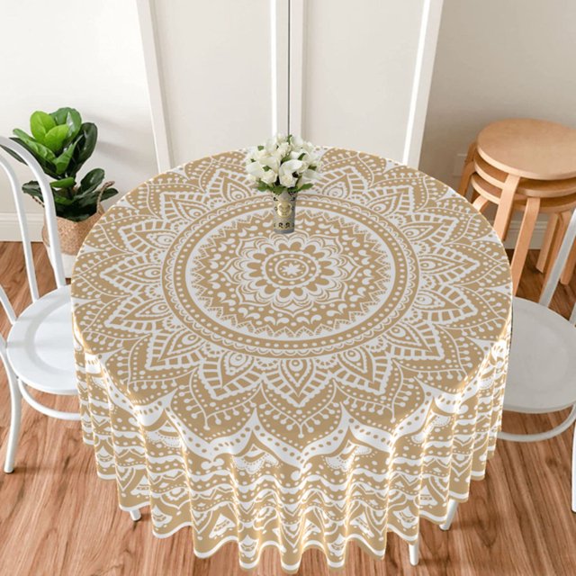 DEELLEEO Nappe Circulaire Mandala 63 Pouces Imperméable Housse de Table de Terrasse Simple avec Motif Rétro Tapisserie Rideau
