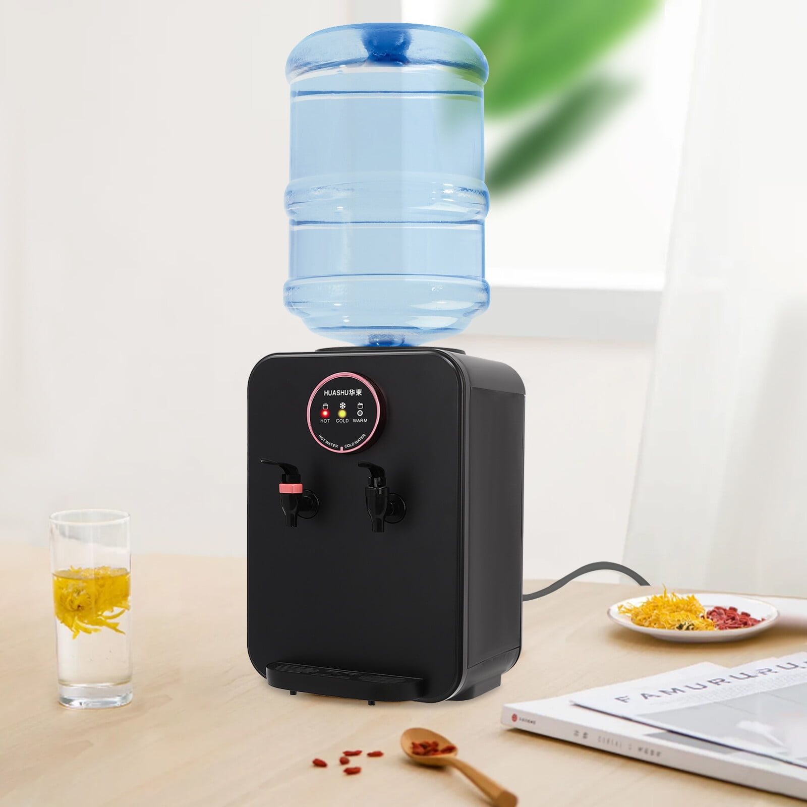 Home Desktop Water Dispenser Mini Water Cooler Dispenser with Hot Cold and Room Temperature Water, Premium Countertop Water Cooler for 1 to 5 Gallons Bottle