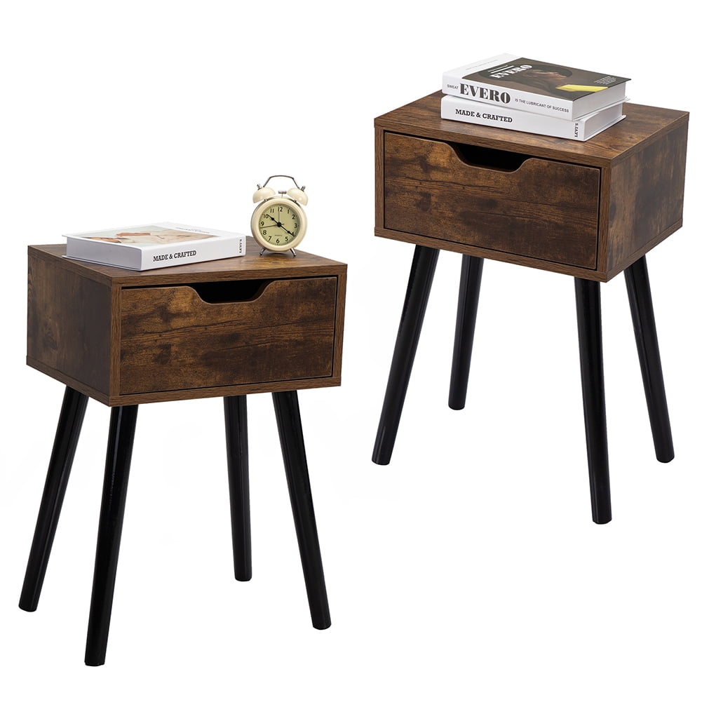 Kepooman Set of 2 Vintage Nightstand for Bedroom, Side Table with 1-Drawer Storage Cabinet, Wooden End Table Bedside Table, Burnt Wood Grain & Black Kepooman Set of 2 Vintage Nightstand for Bedroom, Side Table with 1-Drawer Storage Cabinet, Wooden End Table Bedside Table, Burnt Wood Grain & Black
