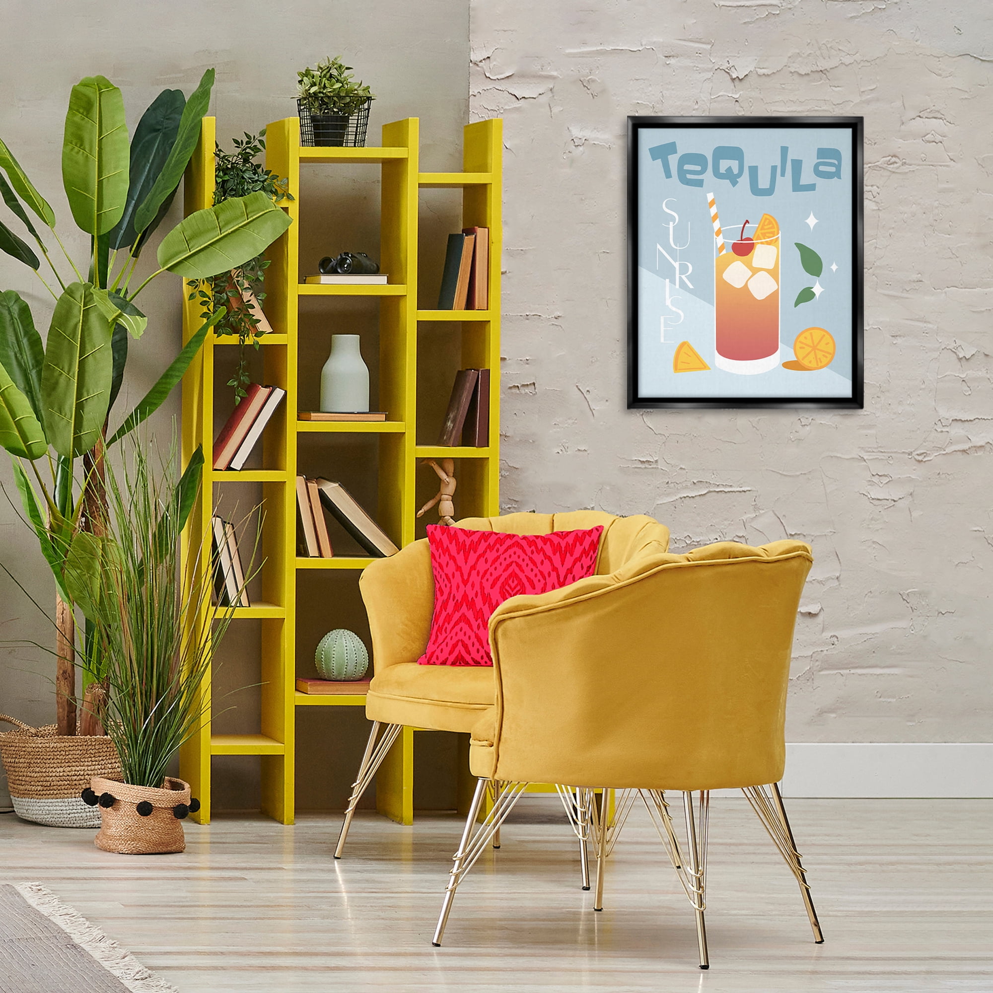 Stupell Industries Tequila Sunrise Typography Food & Beverage Painting Black Floater Framed Canvas Art Print Wall Art, 17 x 21