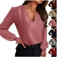 thumbnail image 2 of ZQGJB Women's Business Casual Tops Elegant V Neck Puff Long Sleeve Shirts Dressy Solid Color Office Work Blouse 2025 Fall Outfits Clothes Gray XL, 2 of 9