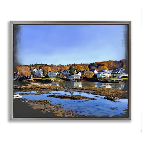 Stupell Industries Coastal Autumn Lakeside Foliage Scenery Gray Floating Frame Canvas Art, 21 x 17, by Emily Kalina